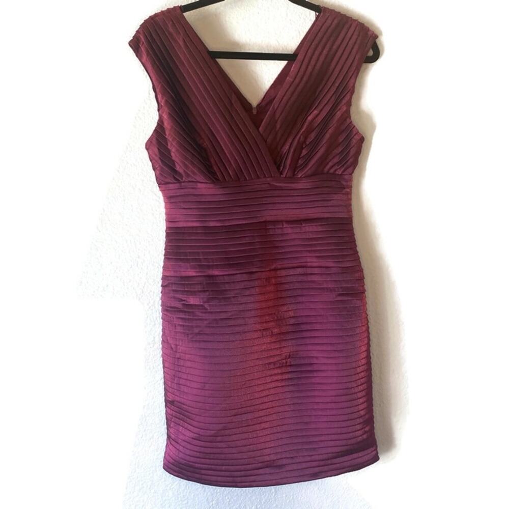 Adrianna Papell Burgundy Shimmer Taffeta Layered Sheath Dress Size 4